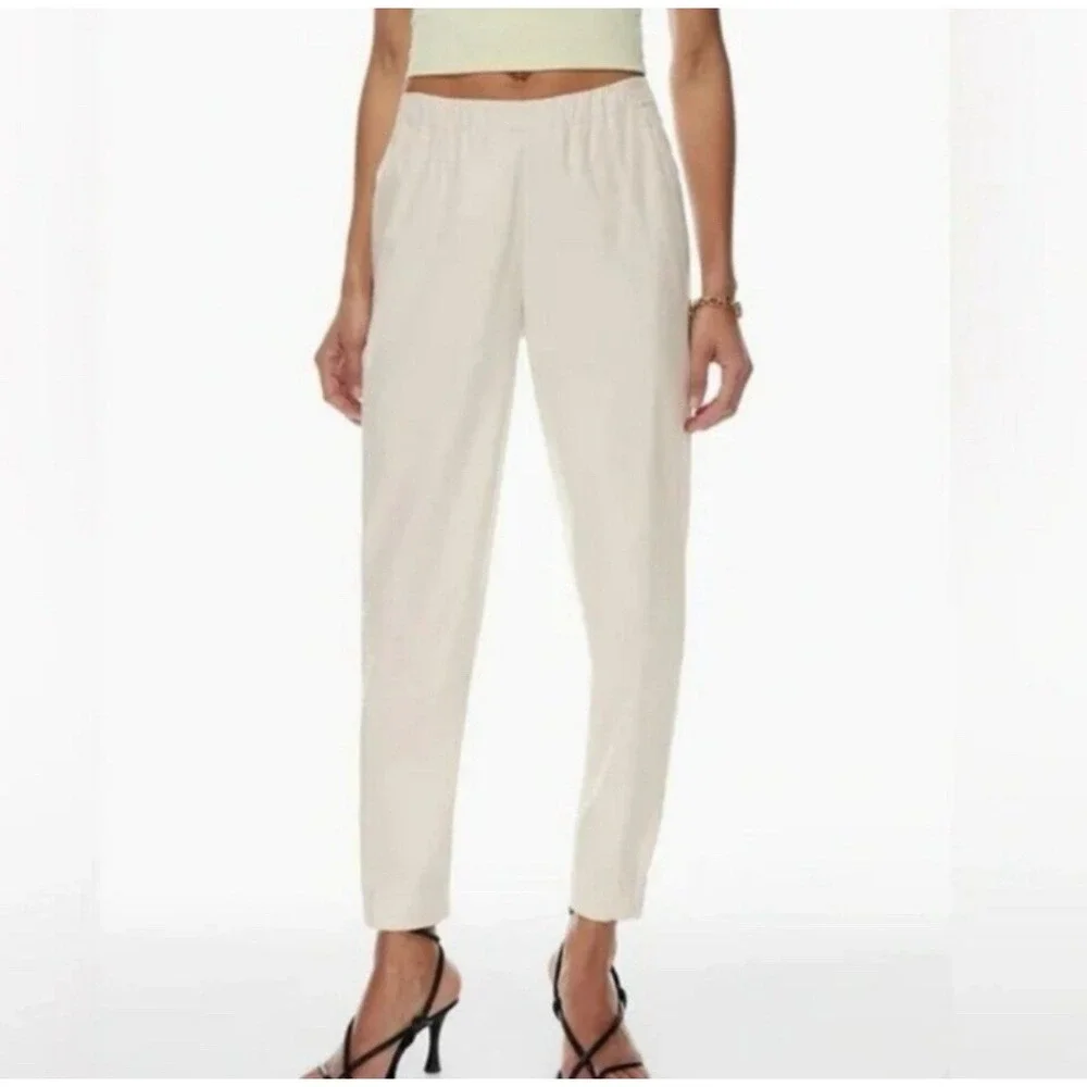 Babaton Dexter Linen‎ Blend Trouser Ankle Pants Small Ivory Quiet Luxury Neutral